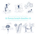 Vector funny beach doodles set