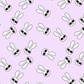 Vector funny cartoon bunny in sunglasses pattern. Cool kids spring decoration. Stylish hipster rabbits