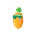 Vector funny cartoon carrot character with sunglasses isolated on white background. funky smiling summer vegetable