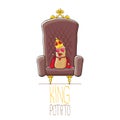 Vector funny cartoon cool cute brown smiling king potato with golden royal crown and red mantle or cape sitting on brown Royalty Free Stock Photo