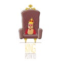 Vector funny cartoon cool cute brown smiling king potato with golden royal crown and red mantle or cape sitting on brown Royalty Free Stock Photo