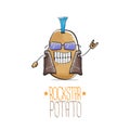 Vector funny cartoon cute brown punk rock star potato character with Iroquois isolated on white background. My name is Royalty Free Stock Photo