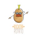 Vector funny cartoon cute brown punk rock star potato character with Iroquois isolated on white background. My name is Royalty Free Stock Photo