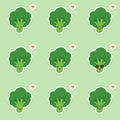 vector funny cartoon cute green smiling broccoli character isolated on color background. vegetable broccoli. Fresh green Vegetable