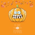 Vector funny cartoon cute orange smiling pumkin isolated on orange background. My name is pumkin vector concept