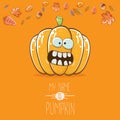 Vector funny cartoon cute orange smiling pumkin isolated on orange background. My name is pumkin vector concept