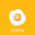 Vector funny cartoon fried egg character isolated on orange background. funky smiling morning food fried egg. Good Royalty Free Stock Photo