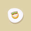 Vector funny cartoon fried egg character with sunglasses isolated on grey background. funky smiling morning food fried Royalty Free Stock Photo