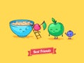 Vector funny cartoon. Fruit diet. Porridge and