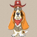 Vector funny cartoon hipster dog Basset Hound Royalty Free Stock Photo