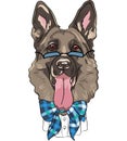 Vector funny cartoon hipster dog German shepherd