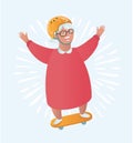 Grandmother character ride skater. Vector flat cartoon illustration