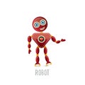 Vector funny cartoon red friendly robot character isolated on white background. Kids 3d robot toy. chat bot icon Royalty Free Stock Photo