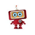 Vector funny cartoon red friendly robot character isolated on white background. Kids 3d robot toy. chat bot icon Royalty Free Stock Photo