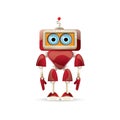 Vector funny cartoon red friendly robot character isolated on white background. Kids 3d robot toy. chat bot icon Royalty Free Stock Photo