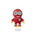 Vector funny cartoon red friendly robot character isolated on white background. Kids 3d robot toy. chat bot icon Royalty Free Stock Photo