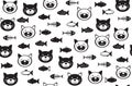 Vector funny cats and fishes seamless pattern.