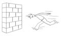 Vector Comic Cartoon of Headstrong Man or Businessman Running Against Wall Head First. Business Concept of Confidence