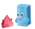 Vector Funny and cute hairy cartoon pink and blue monsters. Royalty Free Stock Photo