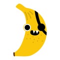 Vector funny kawaii banana icon. Pirate fruit illustration. Comic plant with eyes, eye patch and mouth isolated on white