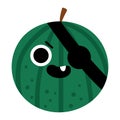 Vector funny kawaii watermelon icon. Pirate fruit or berry illustration. Comic plant fruit with eyes, eye patch and mouth isolated