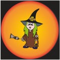 Vector. A funny little witch with a lantern