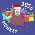 Vector funny monkey, illustration happy monkey for children. Postcard Happy New Year 2016.
