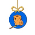 Vector Funny New Year Blue Ball with a Cat Pretending Being a Tiger, Chinese Horoscope 2022 Year.