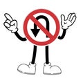 Vector Funny No Left Turn Sign Showing Both Hands Shaped with Index Hands Like Number One.