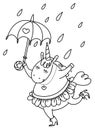 Vector funny unicorn with umbrella.