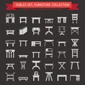 Vector furniture flat icons, table symbols. silhouette of different table - dinner, writing, dressing table. Desk pictograms