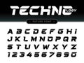 Vector of Futuristic Alphabet Letters and numbers, Future Techno stylized fonts Royalty Free Stock Photo