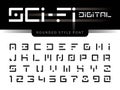 Vector of Futuristic Alphabet Letters and numbers, One linear stylized rounded fonts, Digital Techno Royalty Free Stock Photo