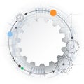 Vector futuristic technology, 3d white paper gear wheel on circuit board.