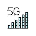 Vector 5G internet signal bar flat color line icon.