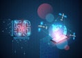Vector 5G technology background. New generation mobile network and the internet. Digital data as digits binary code connected to Royalty Free Stock Photo