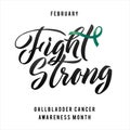 Vector Gallbladder Cancer Awareness Calligraphy Poster Design. Stroke Green Ribbon. February is Cancer Awareness Month