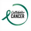 Vector Gallbladder Cancer Awareness Calligraphy Poster Design. Stroke Green Ribbon. February is Cancer Awareness Month