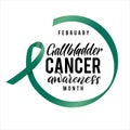 Vector Gallbladder Cancer Awareness Calligraphy Poster Design. Stroke Green Ribbon. February is Cancer Awareness Month