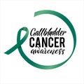 Vector Gallbladder Cancer Awareness Calligraphy Poster Design. Stroke Green Ribbon. February is Cancer Awareness Month