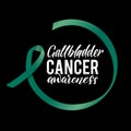 Vector Gallbladder Cancer Awareness Calligraphy Poster Design. Stroke Green Ribbon. February is Cancer Awareness Month