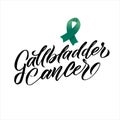 Vector Gallbladder Cancer Awareness Calligraphy Poster Design. Stroke Green Ribbon. February is Cancer Awareness Month