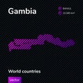 Vector Gambia map made in flat style in purple colors on a black striped background.