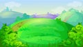 Vector game background with summer meadow, hills and bushes