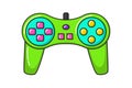 Vector game controller gamepad icon. Green joystick element flat style isolated on white background. Retro gamer device Royalty Free Stock Photo