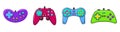 Vector game controller gamepad icons set. Multicolored joysticks elements flat style isolated on white background. Retro Royalty Free Stock Photo