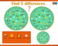 Find difference on a vector image with bees and flowers