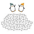 Vector game - a labyrinth for two with cute cartoon penguins for teaching children.