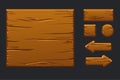 Vector game ui kit. Template wooden menu of graphical user interface GUI and buttons to build 2D games Royalty Free Stock Photo