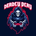 Gaming mascot logo grim reaper skull playing game